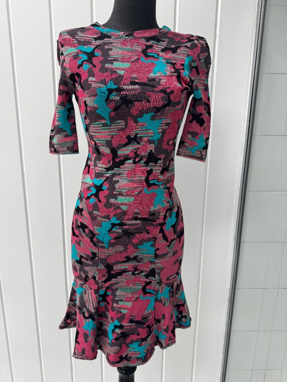 M MISSONI CAMOUFLAGE PINK BLUE KNIT DRESS I 40 US 4